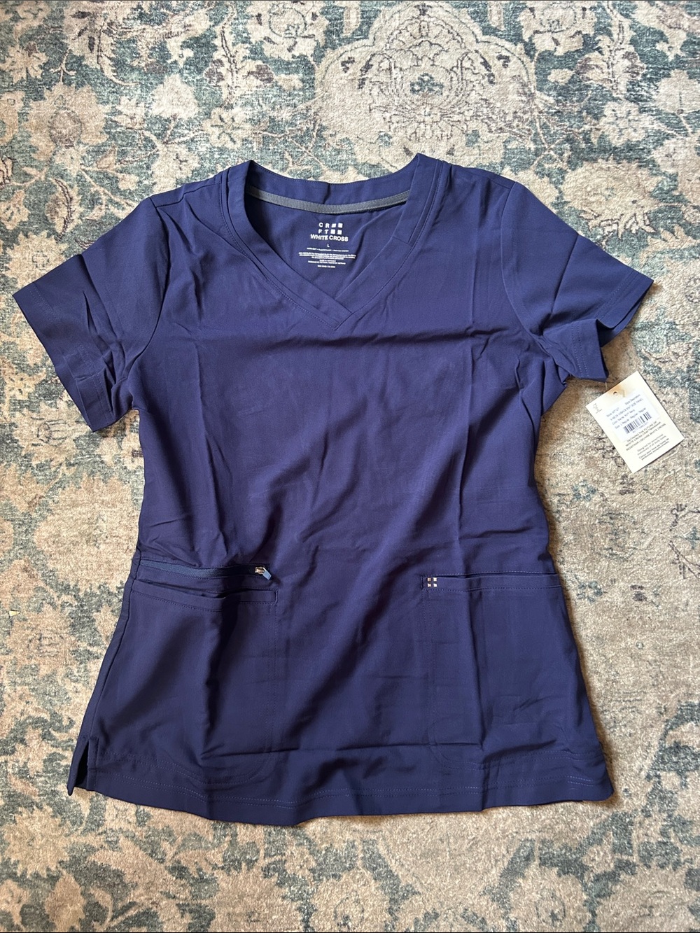 White Cross CRFT Women's V-Neck Scrub Top - Navy Blue
